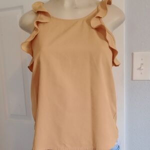 Chic Sleeveless Ruffle Top in Tan